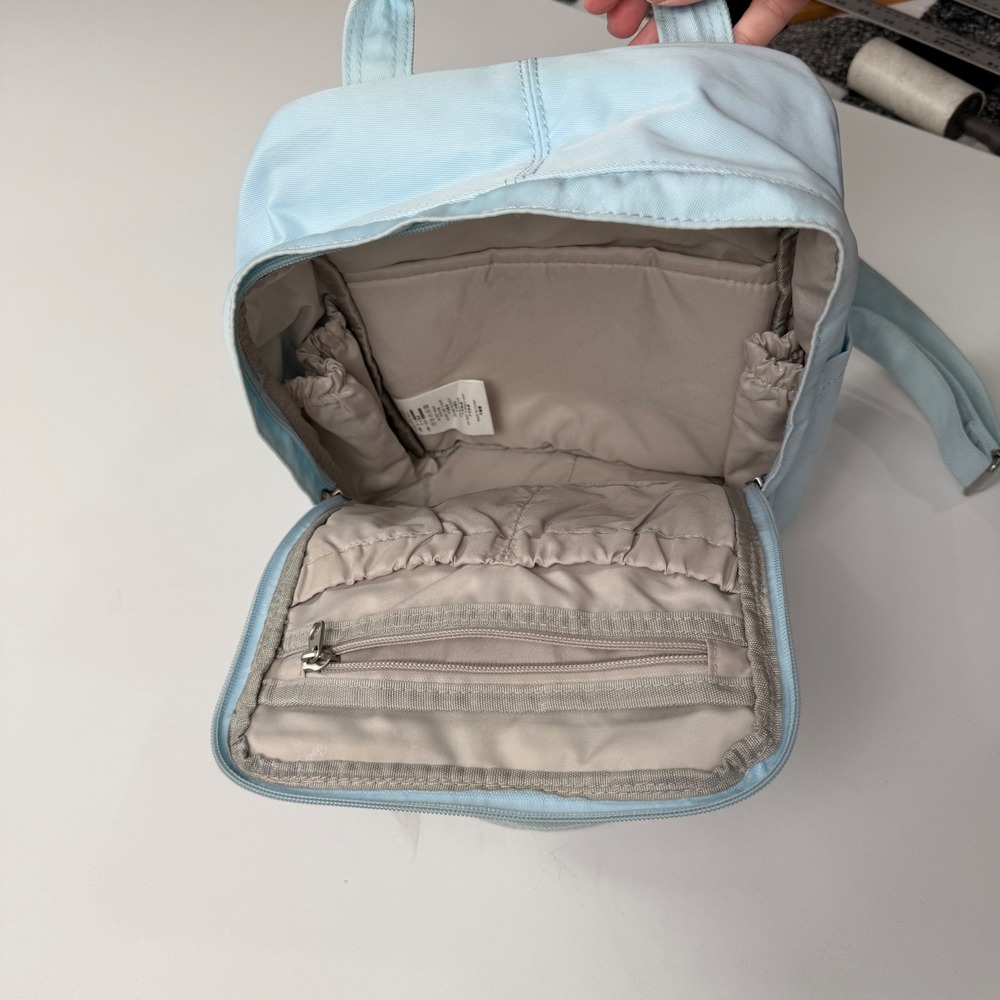 Doughnut Macaroon Backpack Light Blue Canvas Leat… - image 8